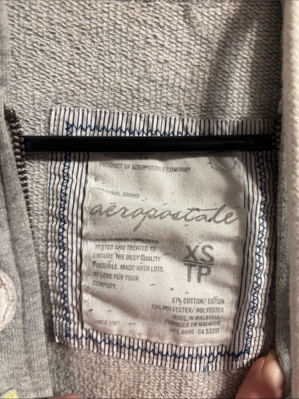 Aeropostale Gray NY Zip Hoodie with White Drawstrings - Picture 2 of 10